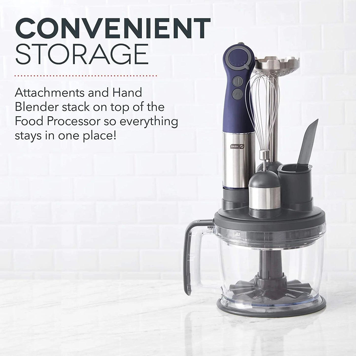 Chef Series Deluxe Immersion Hand Blender, 5 Speed Stick Blender, Stainless Steel Blades, Dough Hooks, Food Processor, Grate, Mash, Slice, Whisk Attachments – Midnight - New