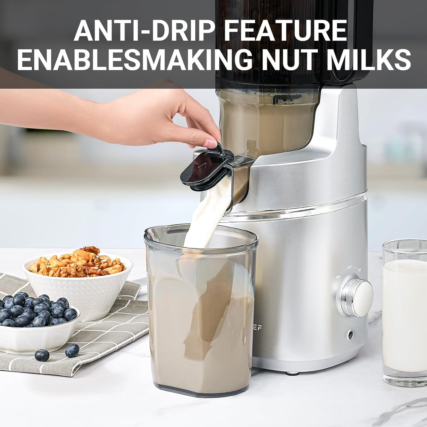 Juicer Machines, 5.3-Inch Self-Feeding Masticating Juicer Fit Whole Fruits & Vegetables, Cold Press Electric Juicer Machines with High Juice Yield, Easy Cleaning, BPA Free, 250W-Silver