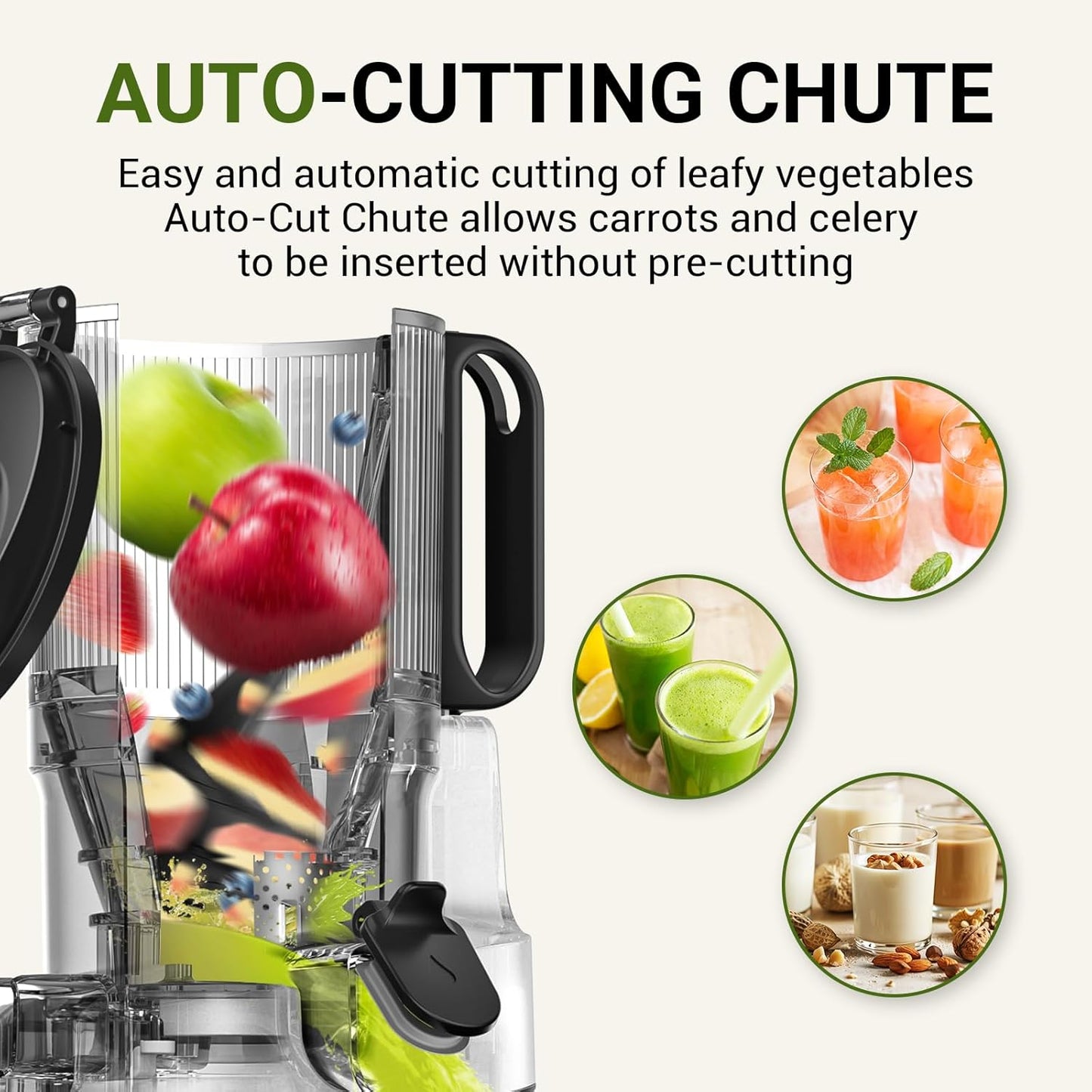 Juicer Machines, 5.3-Inch Self-Feeding Masticating Juicer Fit Whole Fruits & Vegetables, Cold Press Electric Juicer Machines with High Juice Yield, Easy Cleaning, BPA Free, 250W-Silver