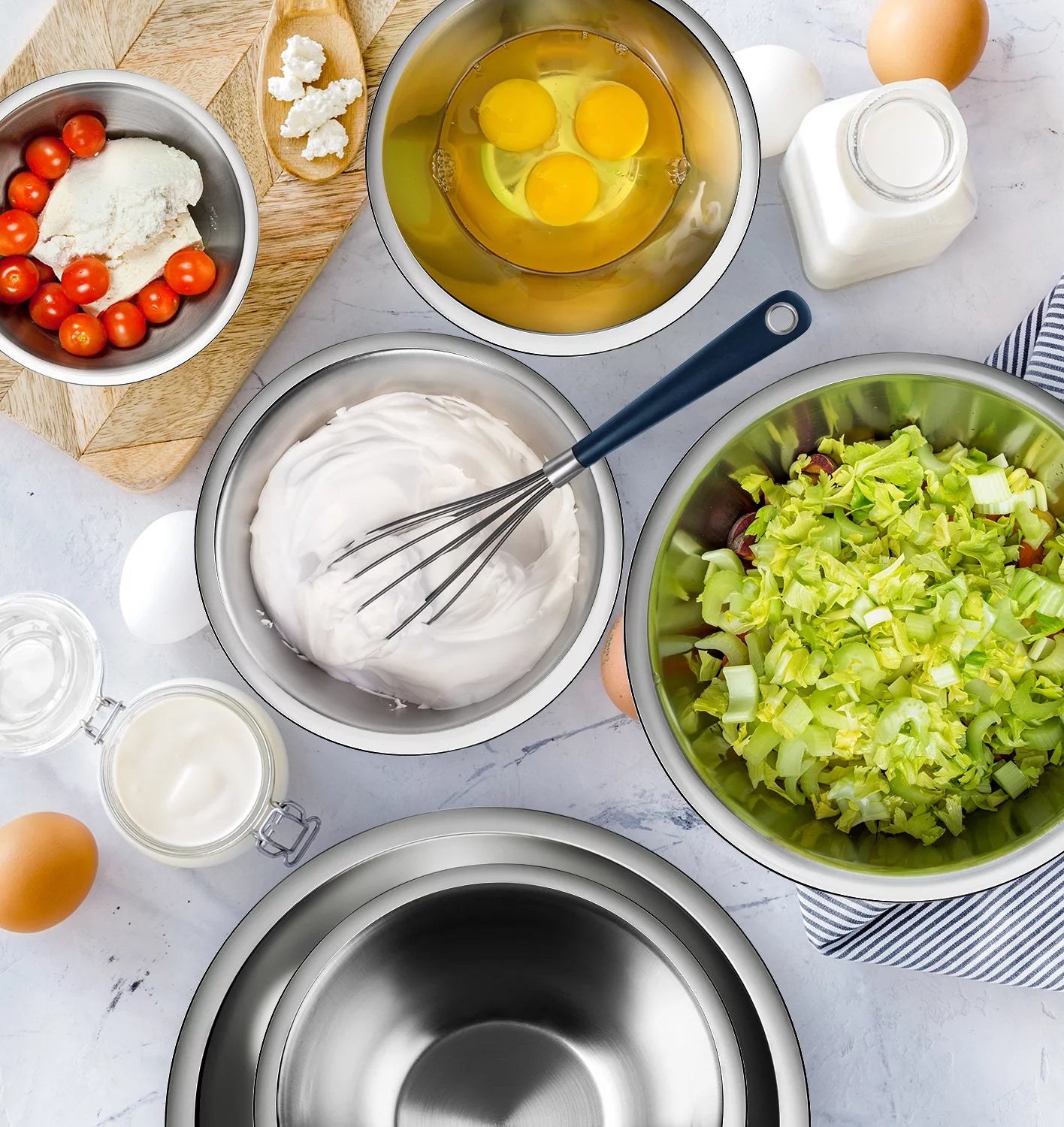Premium Stainless Steel 6Pc Mixing Bowls with Measuring Cup Set, Nesting Mixing Bowls