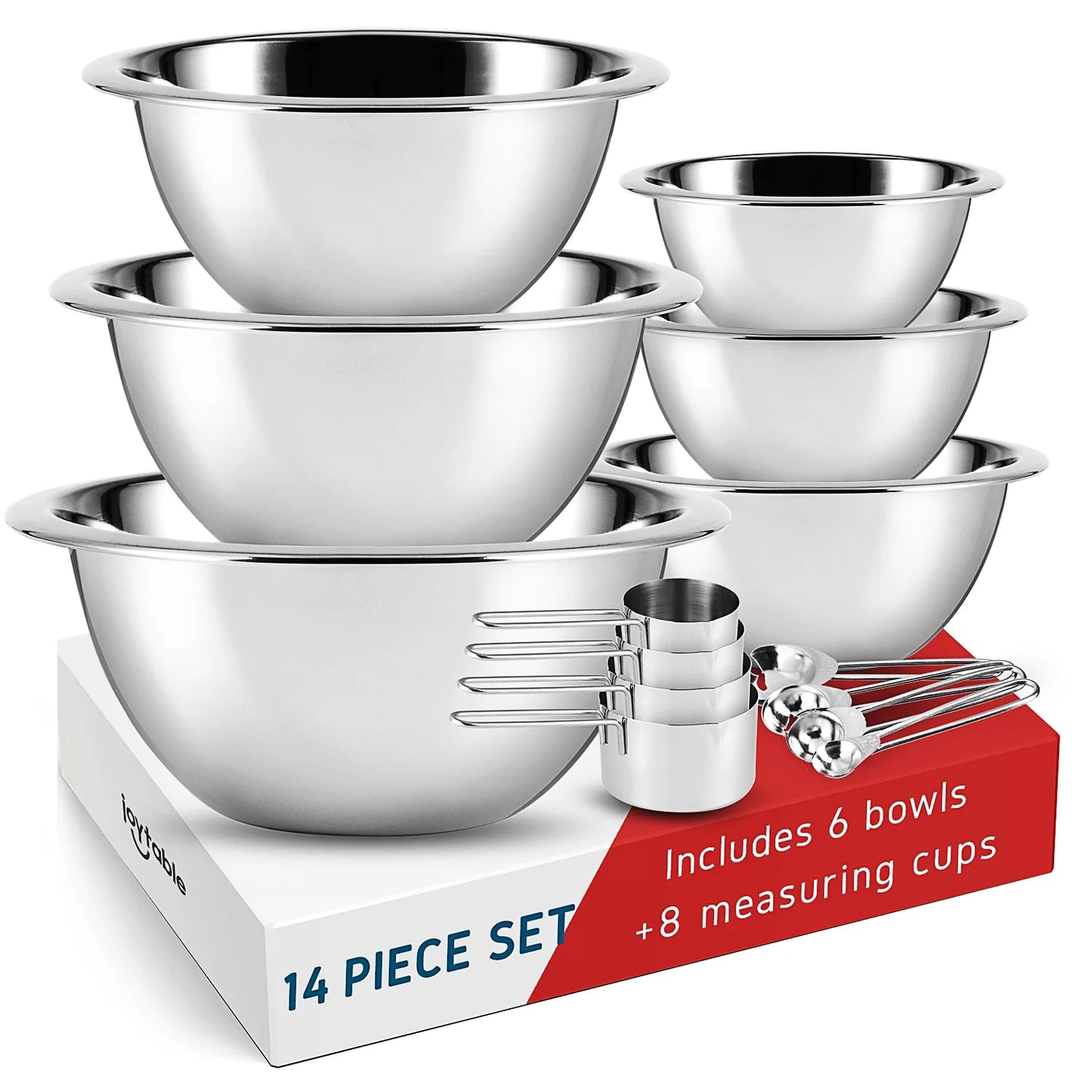 Premium Stainless Steel 6Pc Mixing Bowls with Measuring Cup Set, Nesting Mixing Bowls