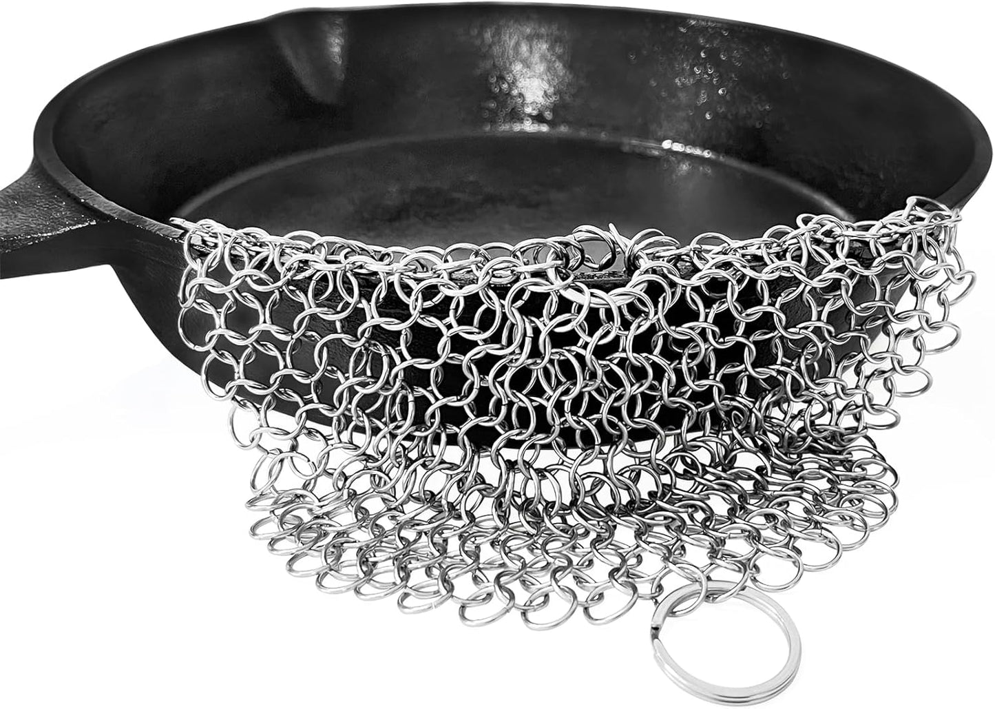 Cast Iron Skillet Cleaner, 316L Stainless Steel Chainmail Scrubber for Cast Iron Pans,Stainless Steel,Glassware,Suitable for Kitchen‘S Cast Iron Scrubber