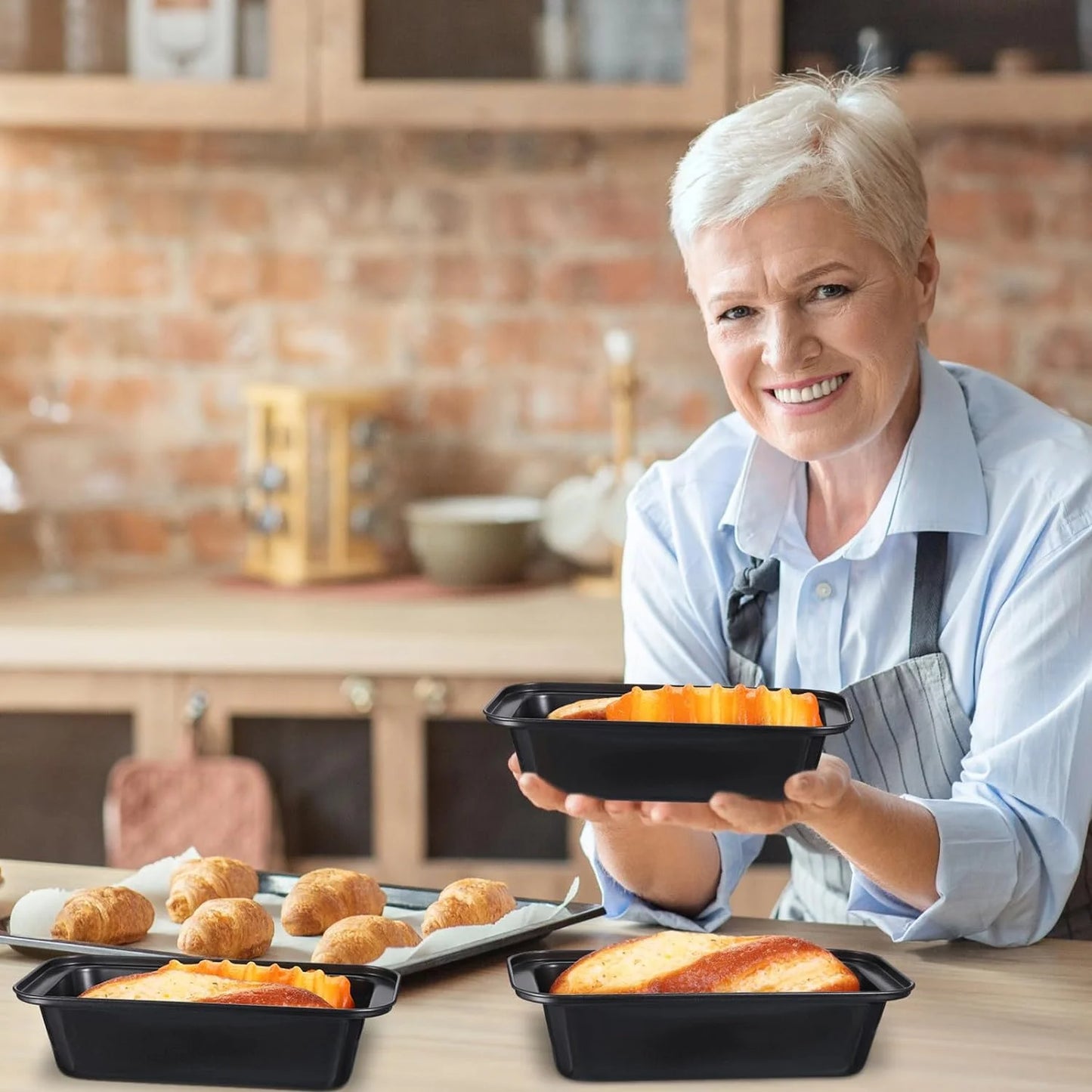Loaf Pan, 3-Piece Nonstick Bread Pan for Baking, 8X4 in Carbon Steel Bread Loaf Pan, Oven-Safe, Easy Clean, Perfect for Homemade Bread and Pound Cakes