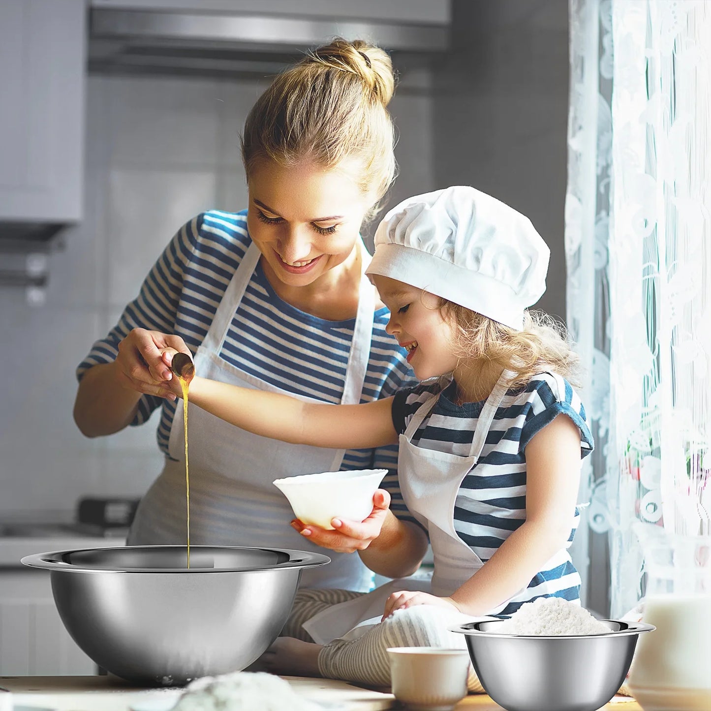 Premium Stainless Steel 6Pc Mixing Bowls with Measuring Cup Set, Nesting Mixing Bowls