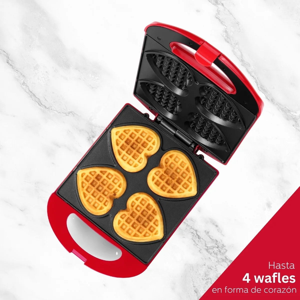 Non-Stick Heart Waffle Maker, Red, 4-Section Heart Shaped Waffle Maker, Red