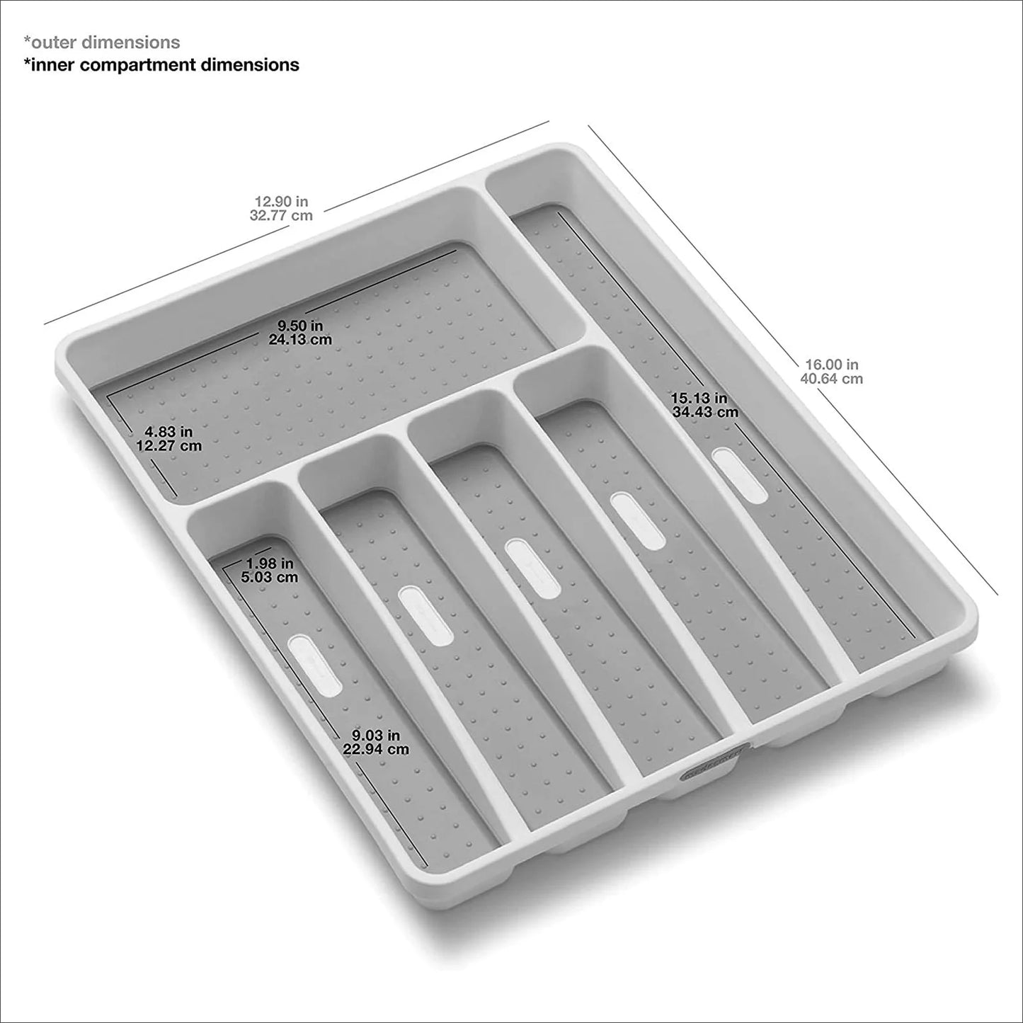 Classic Large Silverware Tray with 6 Compartment, White