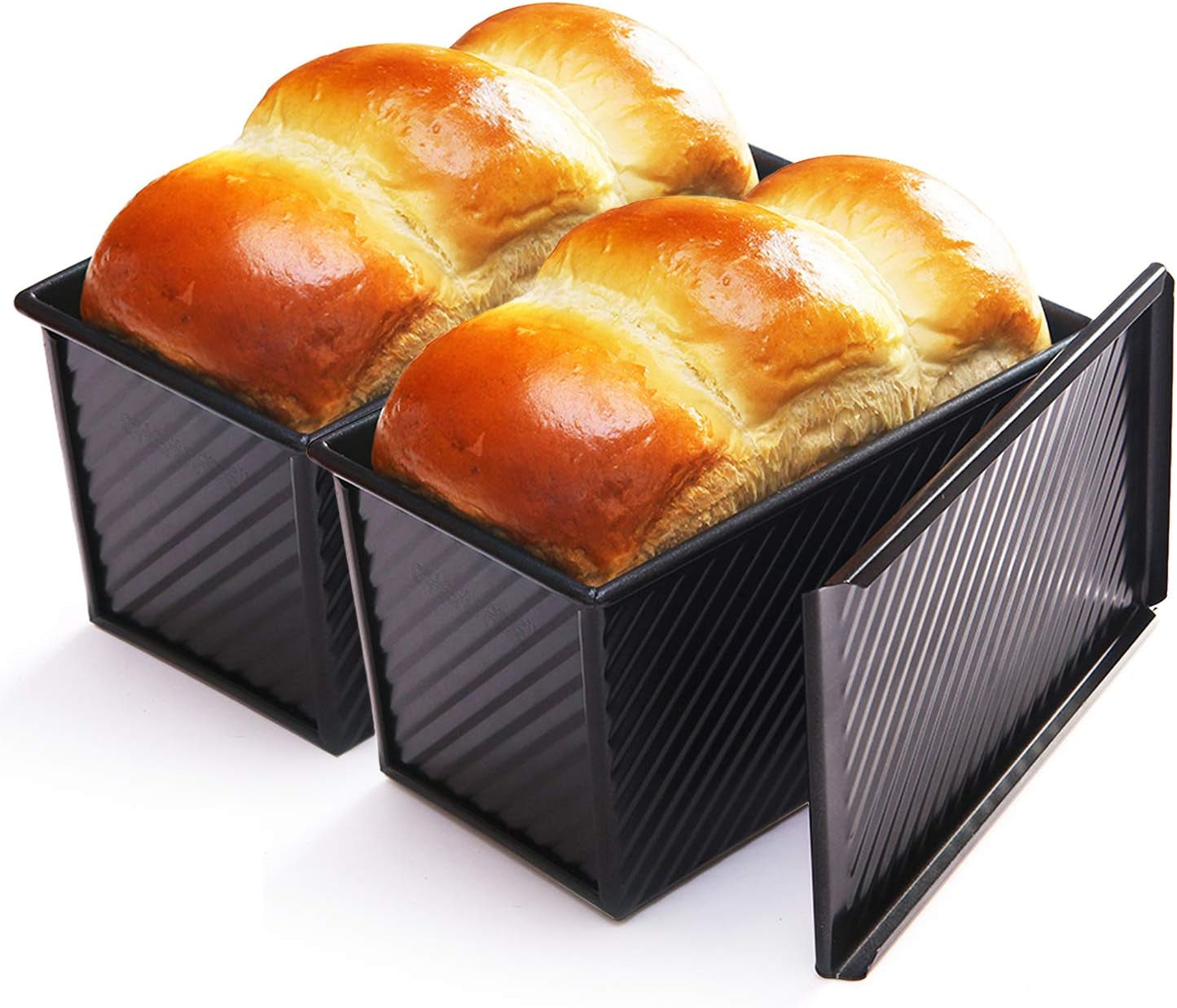 Loaf Pan 2 Pcs, Non-Stick Bread Pan Carbon Steel Toast Pan with Cover for Baking Bread - Black