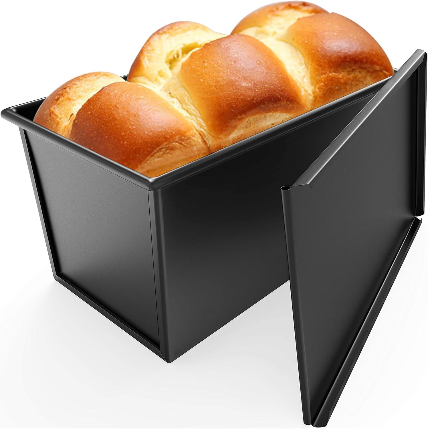 Loaf Pan with Lid, Non-Stick Bakeware Carbon Steel Bread Rectangle Flat Toast with Cover for Baking Bread - Black