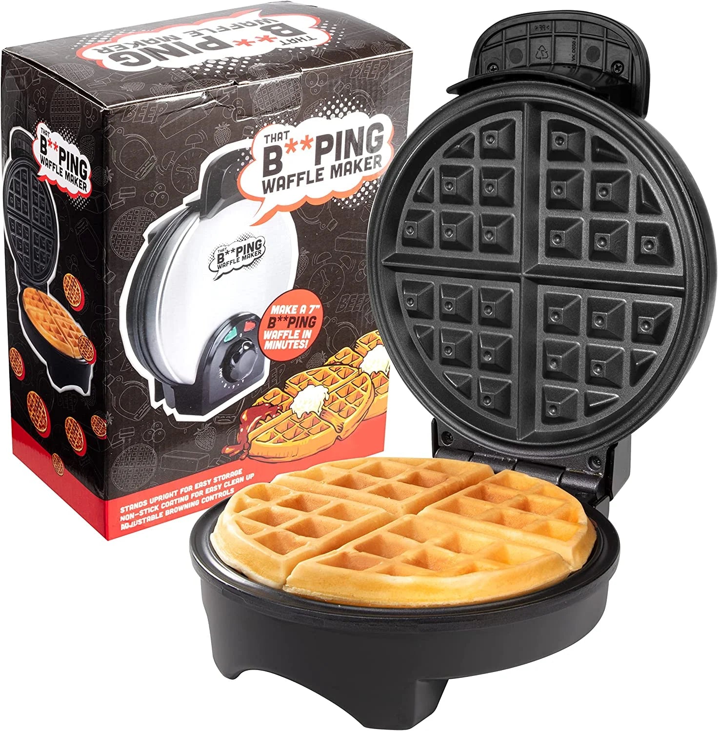 That BEEPING Waffle Maker- Personal 7" Belgian Waffler That BEEPS with Tone When Ready - Electric, Non Stick Griddle Iron W/Adjustable Browning Control- Make Breakfast Special