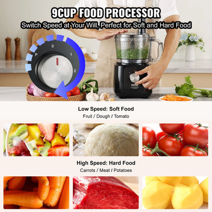 BENTISM 9-Cup 600W Food Processor Vegetable Chopper for Shredding Slicing Kneading