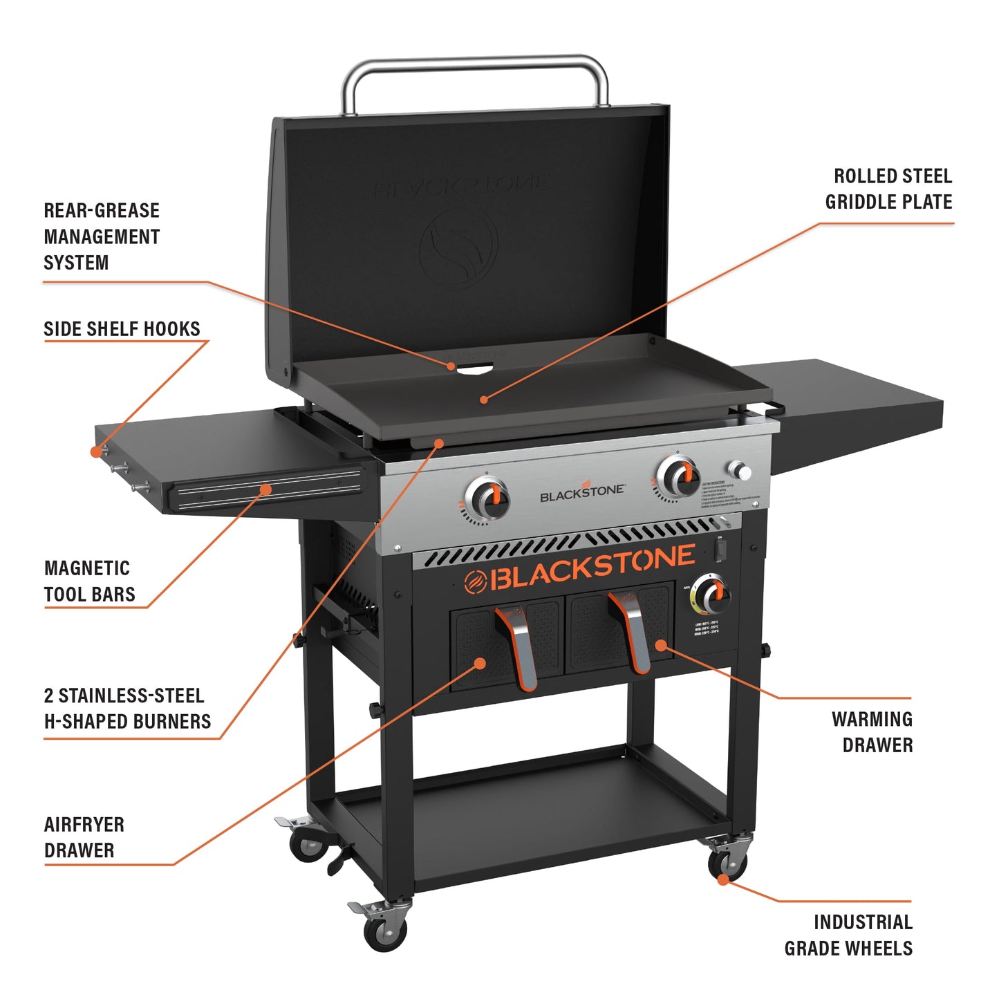 2-Burner 28" Propane Griddle with Air Fryer Combo