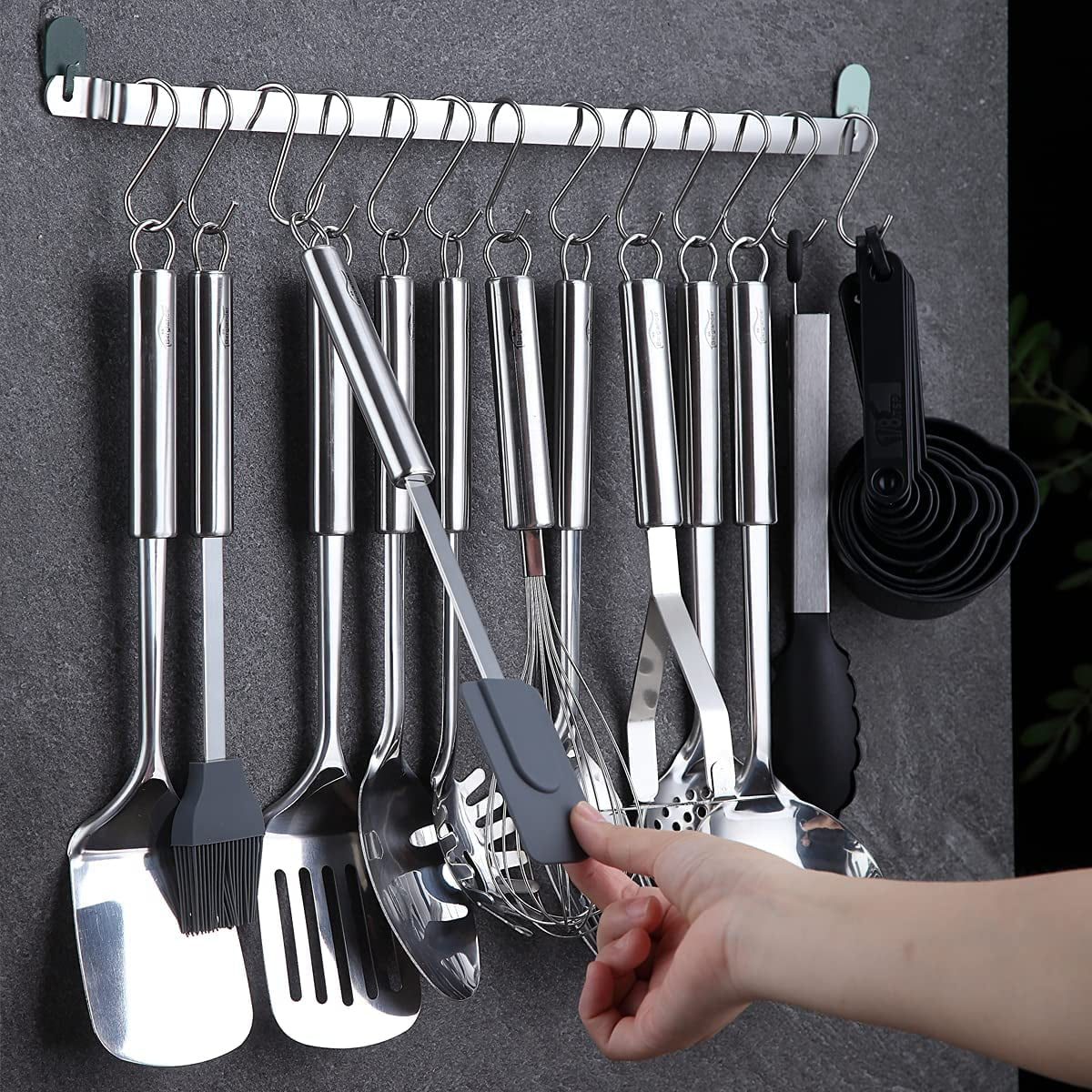 Kitchen Utensils Set 37 Pieces, Stainless Steel Cooking Utensils Set, Kitchen Gadgets Cookwarewith Hooks for Hanging Kitchen Tool Set