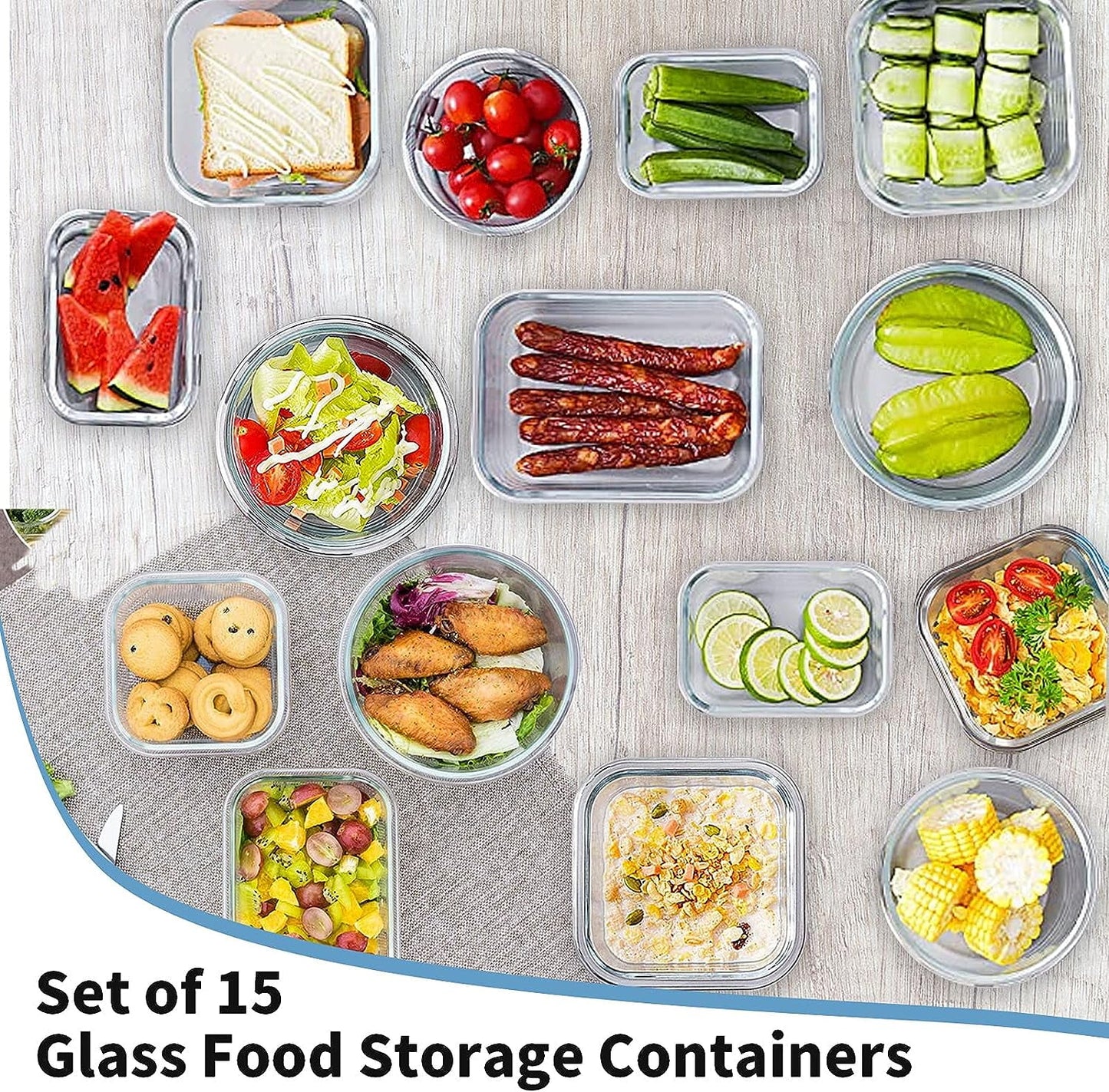 15 Packs Glass Food Storage Container,Square Meal Prep Containers,Round Glass Lunch Box