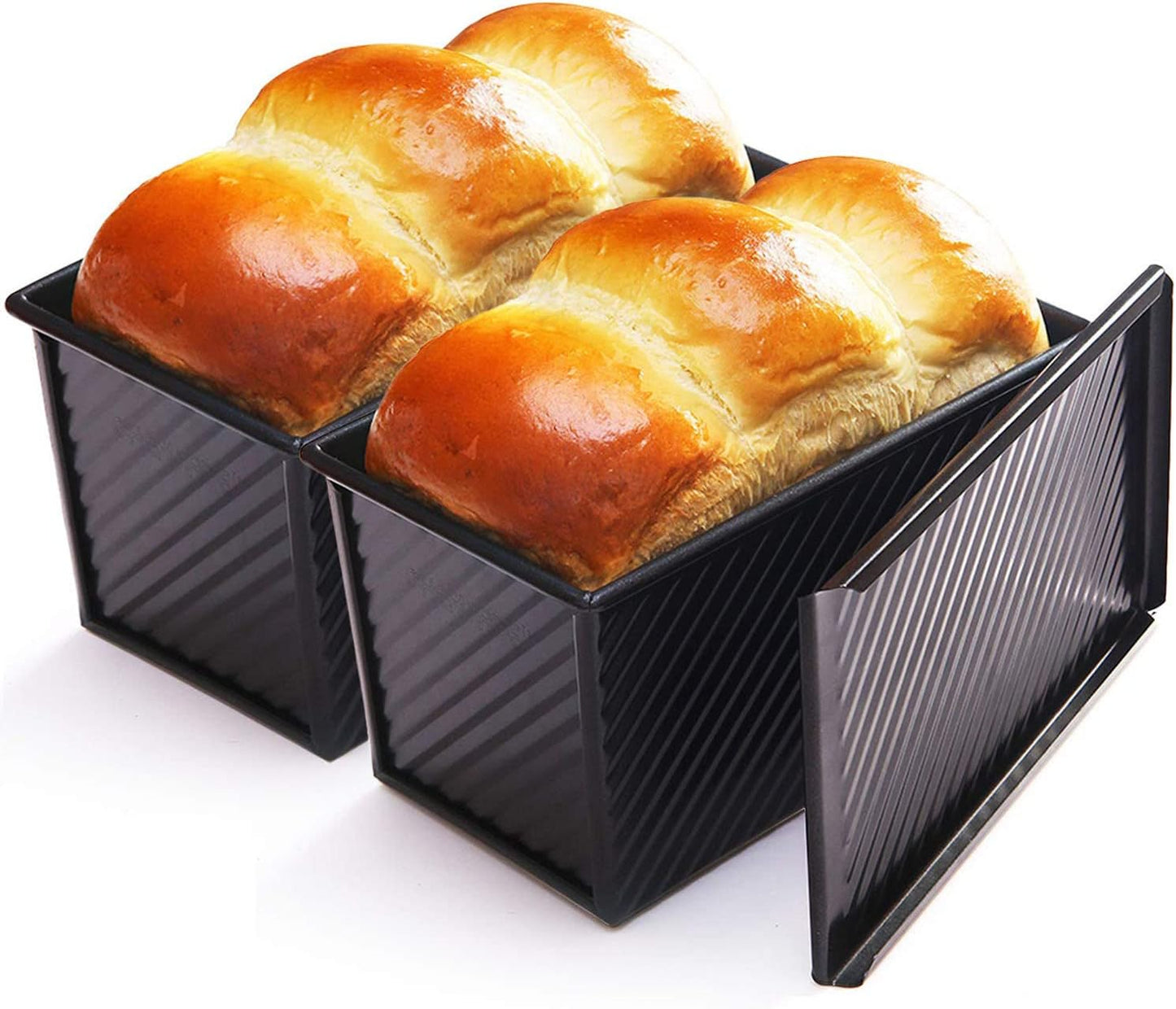 Loaf Pan 2 Pcs, Non-Stick Bread Pan Carbon Steel Toast Pan with Cover for Baking Bread - Black