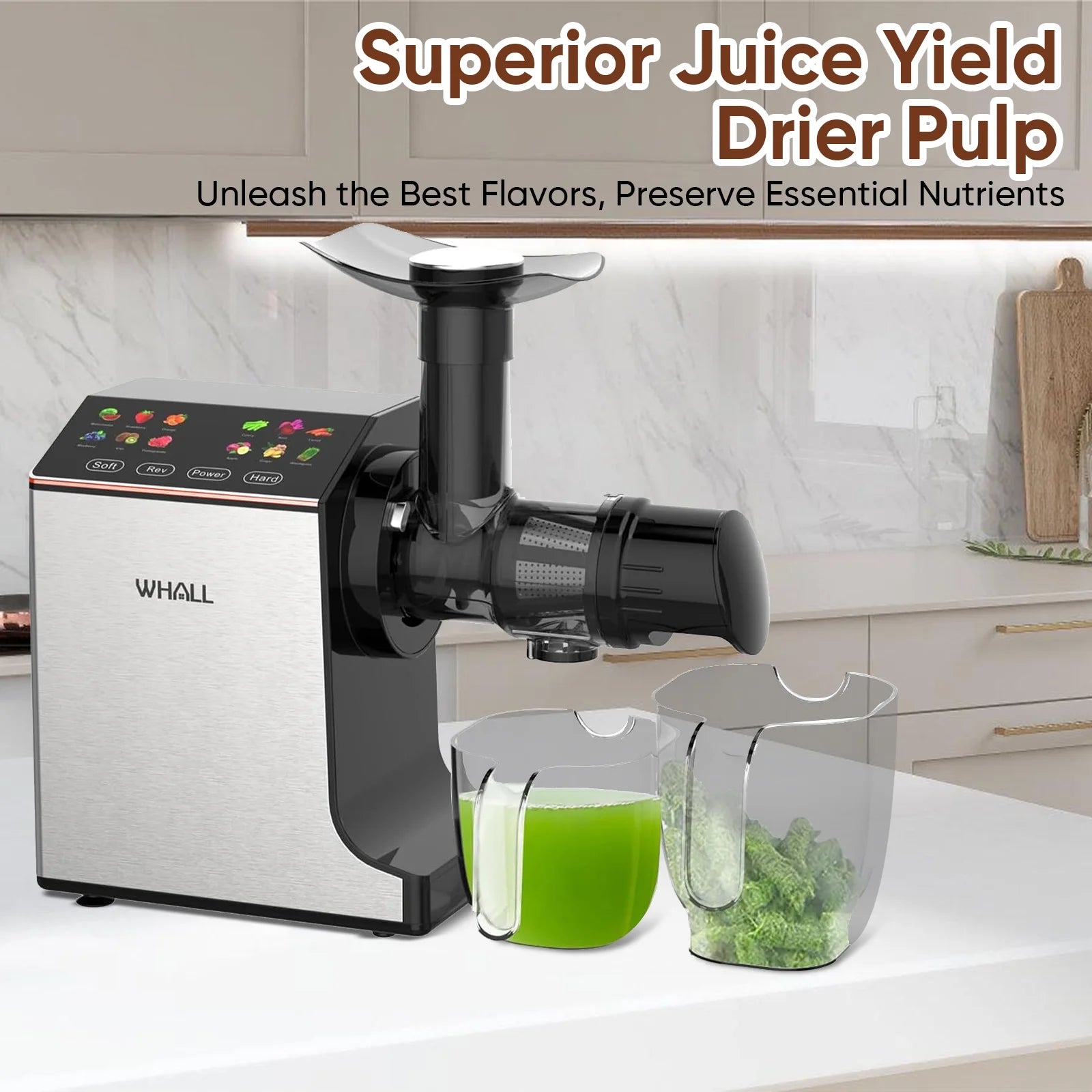 Masticating Slow Juicer Machine - Touchscreen Cold Press Juicer Machines with Quiet Motor & Reverse Function