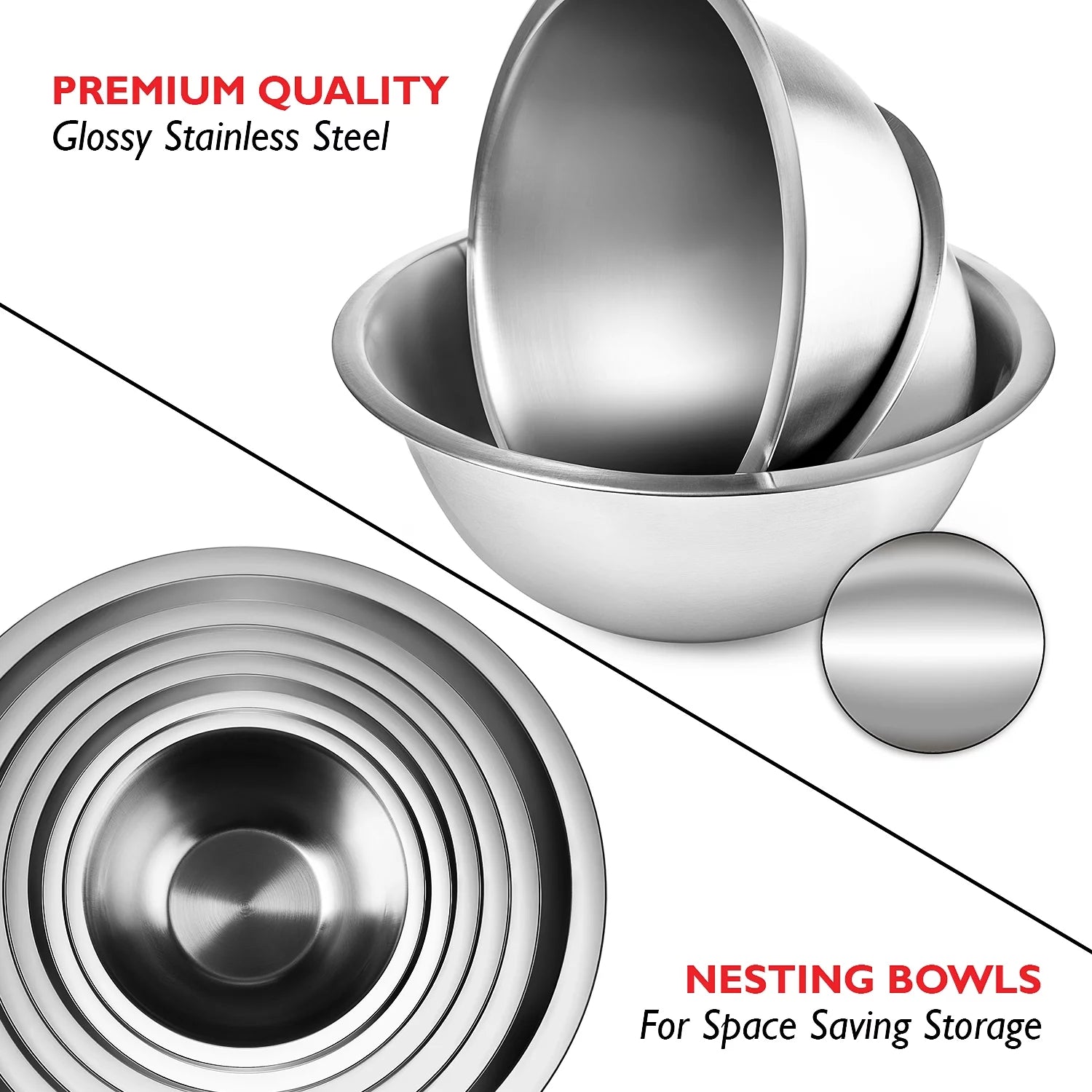 Premium Stainless Steel 6Pc Mixing Bowls with Measuring Cup Set, Nesting Mixing Bowls