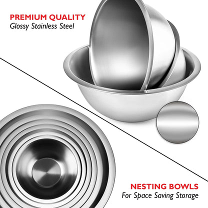 Premium Stainless Steel 6Pc Mixing Bowls with Measuring Cup Set, Nesting Mixing Bowls