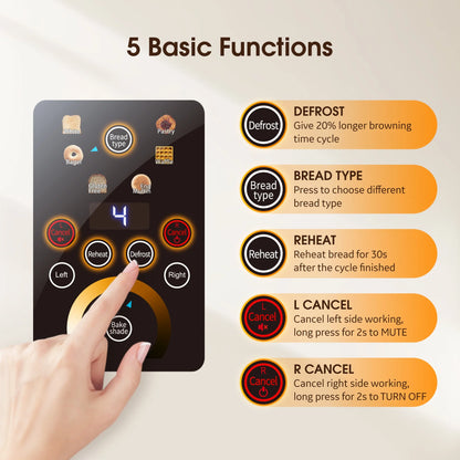 Touchscreen Toaster 4 Slice - Stainless Steel Toaster, 6 Shade Settings, Extra Wide Slots Toaster