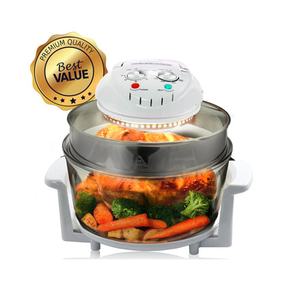 Multipurpose Countertop 14.25 Inch Halogen Oven Air Fryer/Rotisserie/Roaster in White