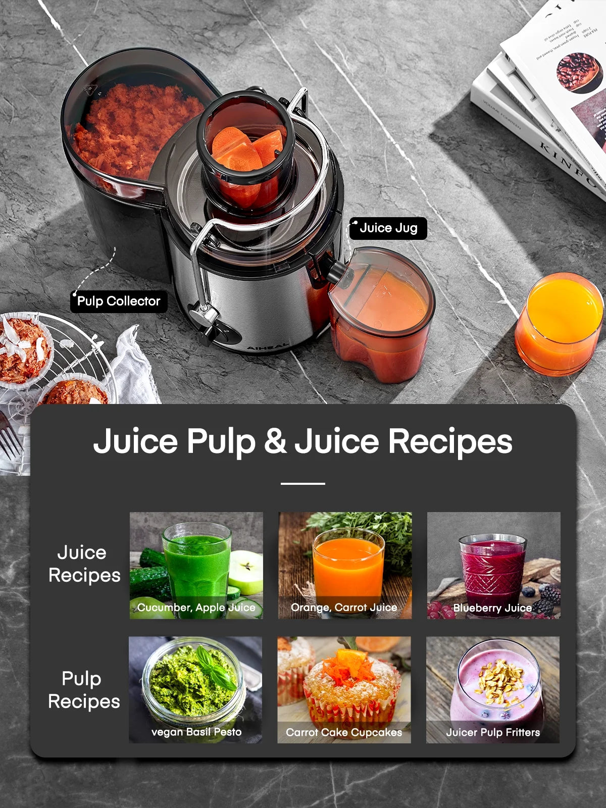 Juicer Machines Upgraded 400W Motor,Cleaning Brush and Recipe Included with 3 Speed Control