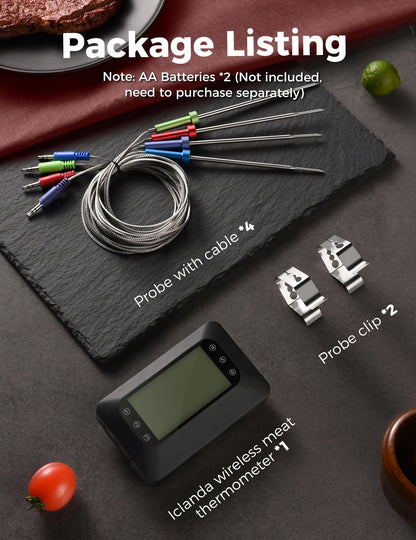 Bluetooth Meat Thermometer with 4 Probes, Grill, Backlight, Remote Monitor