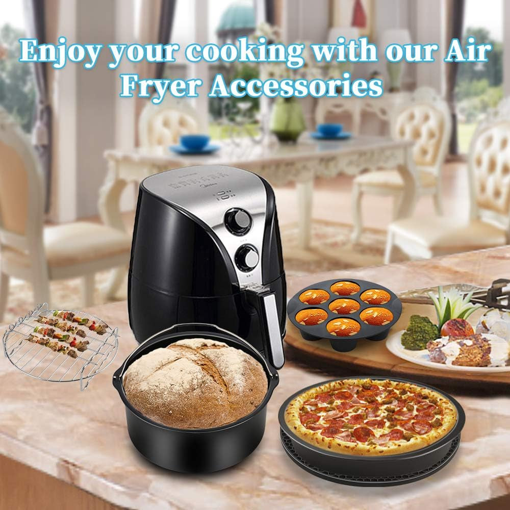 Air Fryer Accessories 11PCS for Phillips Ultrean Ninja Vremi Air Fryer, Fit All 3.7QT-4.0-5.8QT Power Deep Hot Air Fryer with Cake Barrel, Pizza Pan