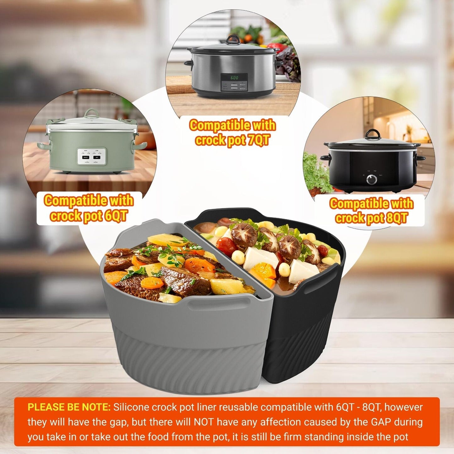Silicone Slow Cooker Liners Compatible with 6-8Qt Crockpot and Slow Cooker