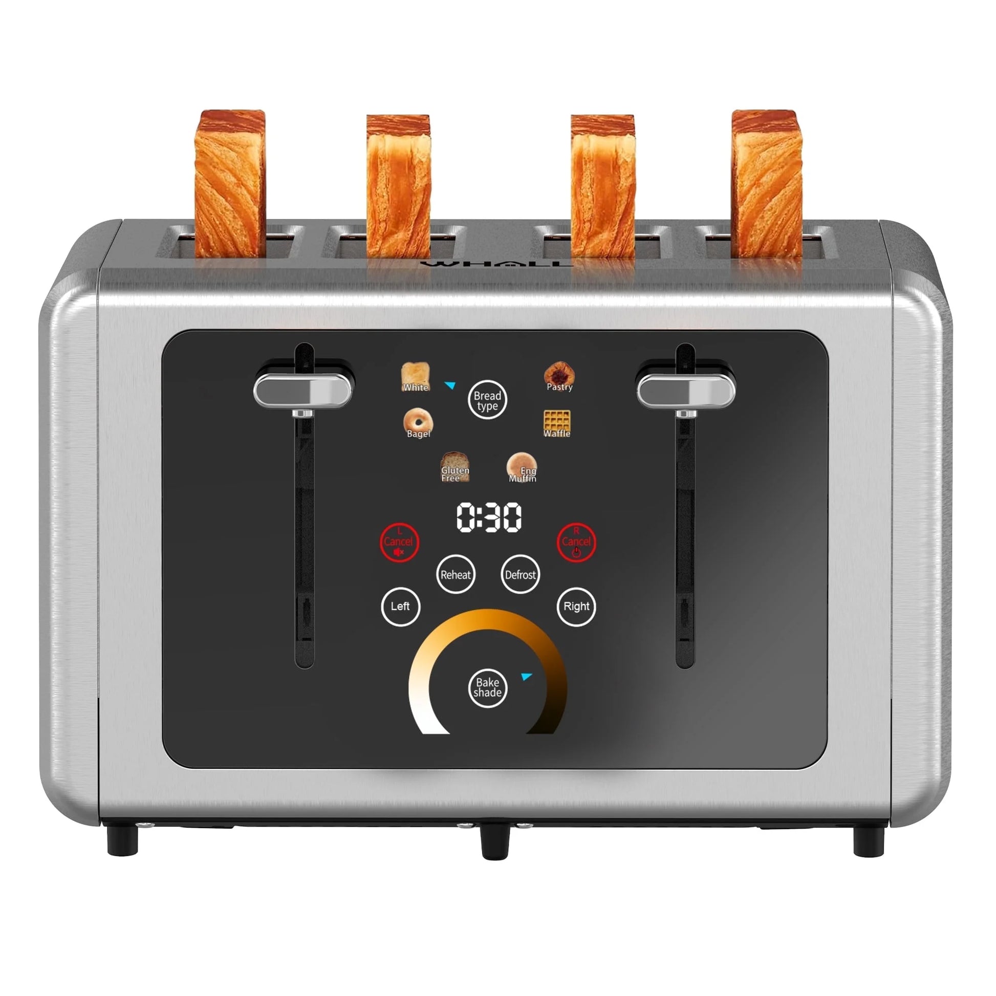 Touchscreen Toaster 4 Slice - Stainless Steel Toaster, 6 Shade Settings, Extra Wide Slots Toaster