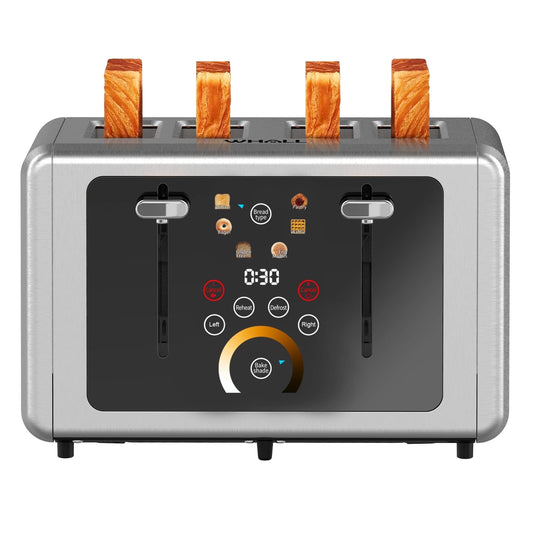 Touchscreen Toaster 4 Slice - Stainless Steel Toaster, 6 Shade Settings, Extra Wide Slots Toaster