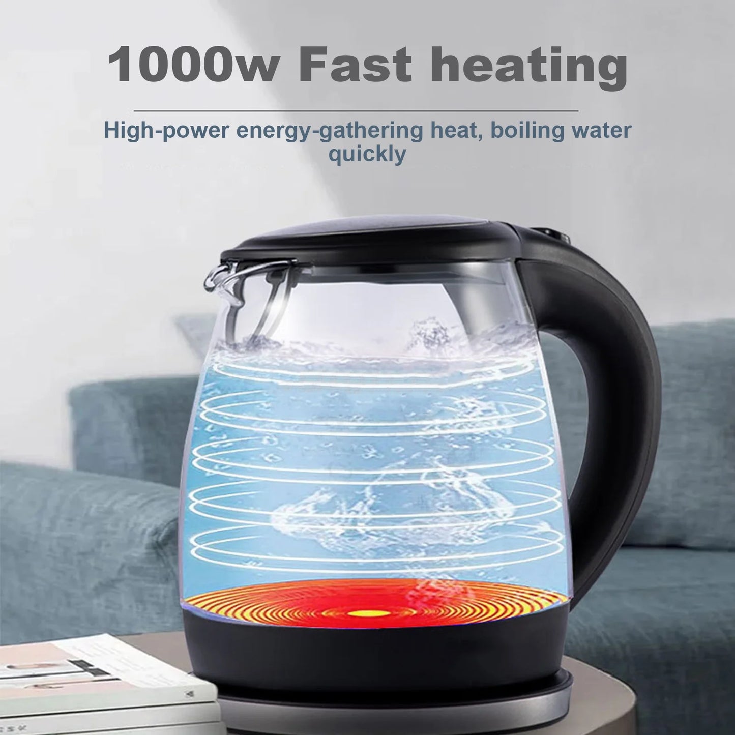 1000W High Borosilicate Glass Electric Kettle Home Water Kettle Auto Shut-Off Water Boiler