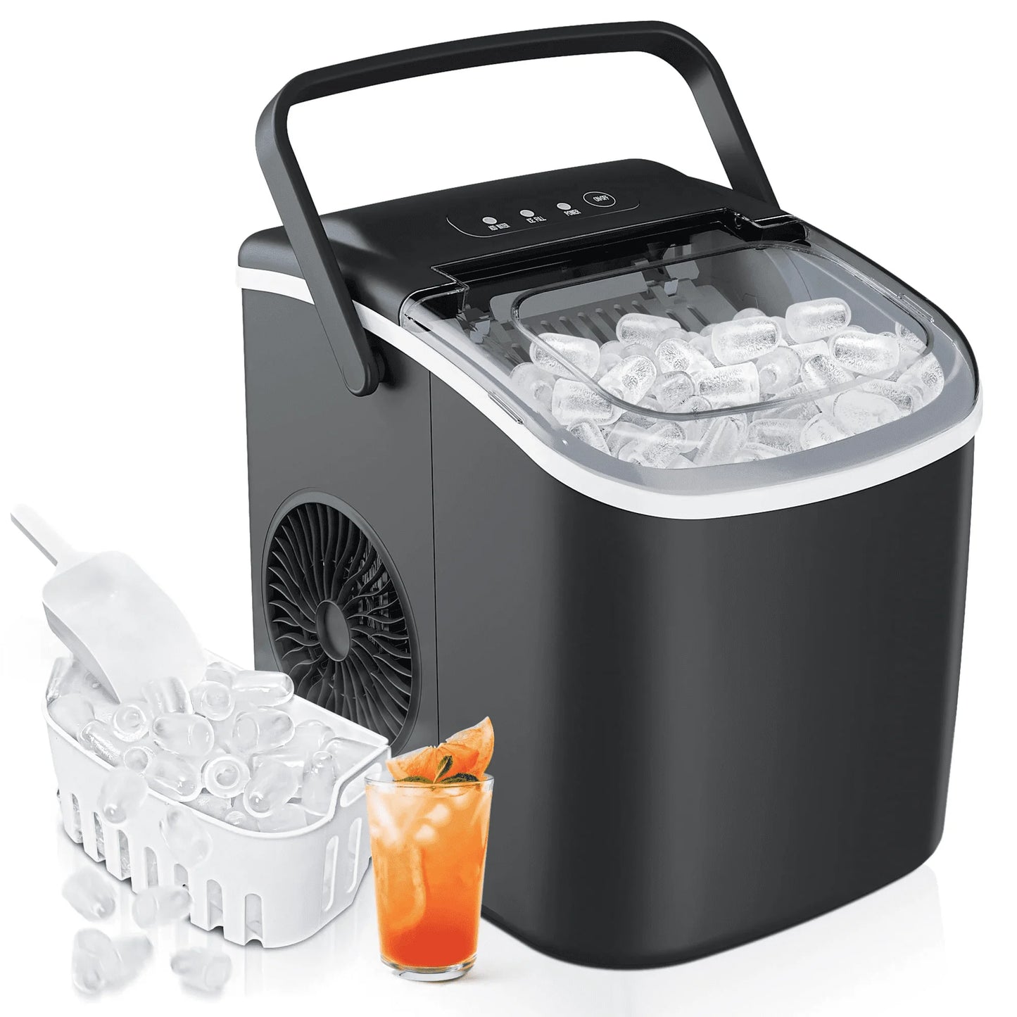 26 Lbs/24H Countertop Ice Maker Machine, 9 Bullet-Shaped Ice in 6 Min, Auto-Cleaning