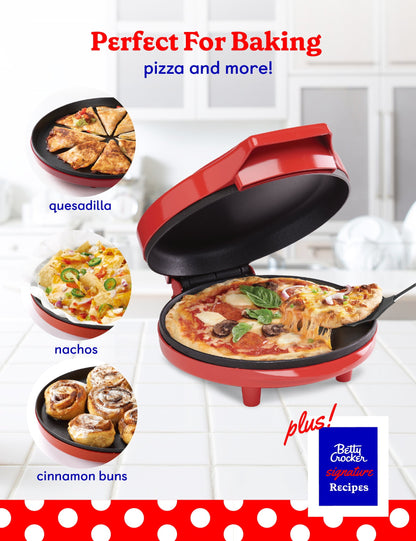 8" Travel Pizza Maker Plus, Indoor Electric Grill with Insulated Travel Bag, Nonstick Pan for Pizzas, Quesadillas, Nachos and More, Pizza Machine for Delicious Meals and Snacks, Red