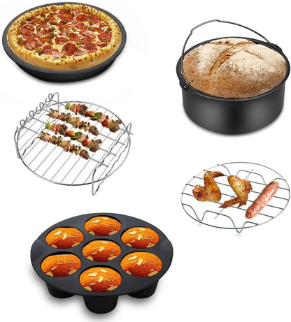 Air Fryer Accessories 11PCS for Phillips Ultrean Ninja Vremi Air Fryer, Fit All 3.7QT-4.0-5.8QT Power Deep Hot Air Fryer with Cake Barrel, Pizza Pan