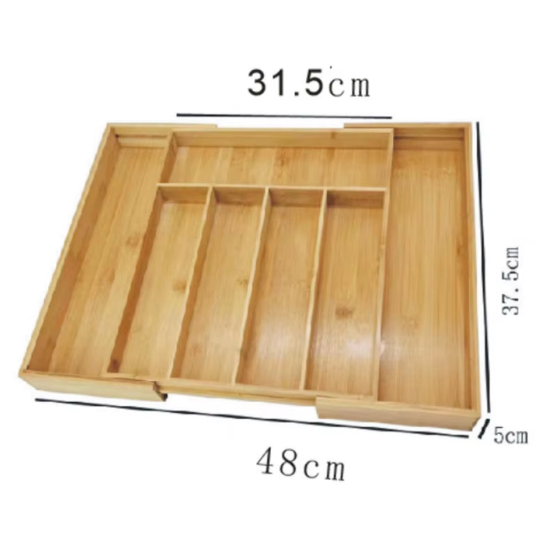 Expandable Bamboo Wood Cutlery Tray Drawer Utensil Organizer Adjustable for Silverware and Cooking Utensils