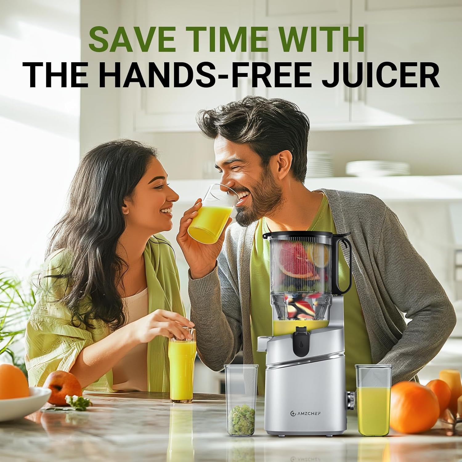 Juicer Machines,  5.3-Inch Self-Feeding Masticating Juicer Fit Whole Fruits & Vegetables, Cold Press Electric Juicer Machines with High Juice Yield, Easy Cleaning, BPA Free, 250W-Silver