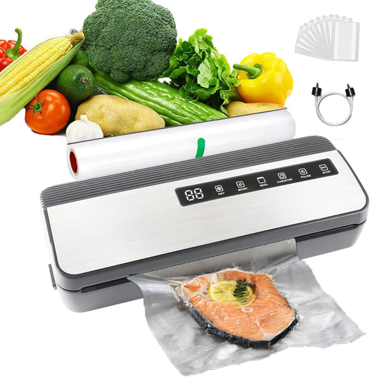 Vacuum Sealer, Food Vacuum Sealer Machine, 80Kpa Compact Food Preservation System for Sous Vide and Food Storage, with Cutter, Vacuum Hose Attachment Jars, 1 Bag Rolls, 20 Sealer Bags