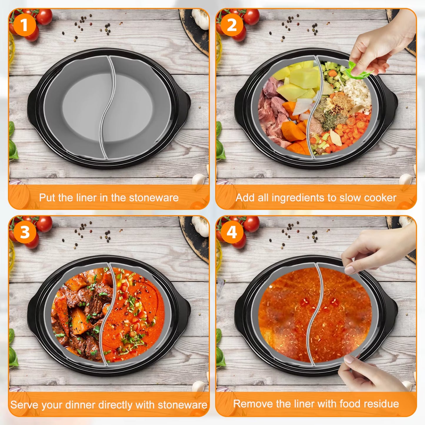 2/4Pcs Slow Cooker Divider Liner for 6 QT Pot Silicone Cooker Divider Insert Leakproof Slow Cooker Liner Heat for Cooking Pot