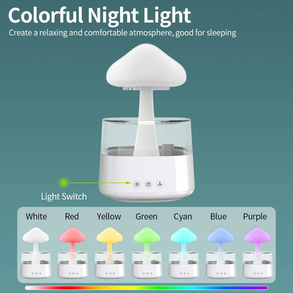 Mushroom Rain Air Humidifier Electric Aroma Diffuser Rain Cloud Smell Distributor Relax Water Drops Sounds Colorful Night Lights