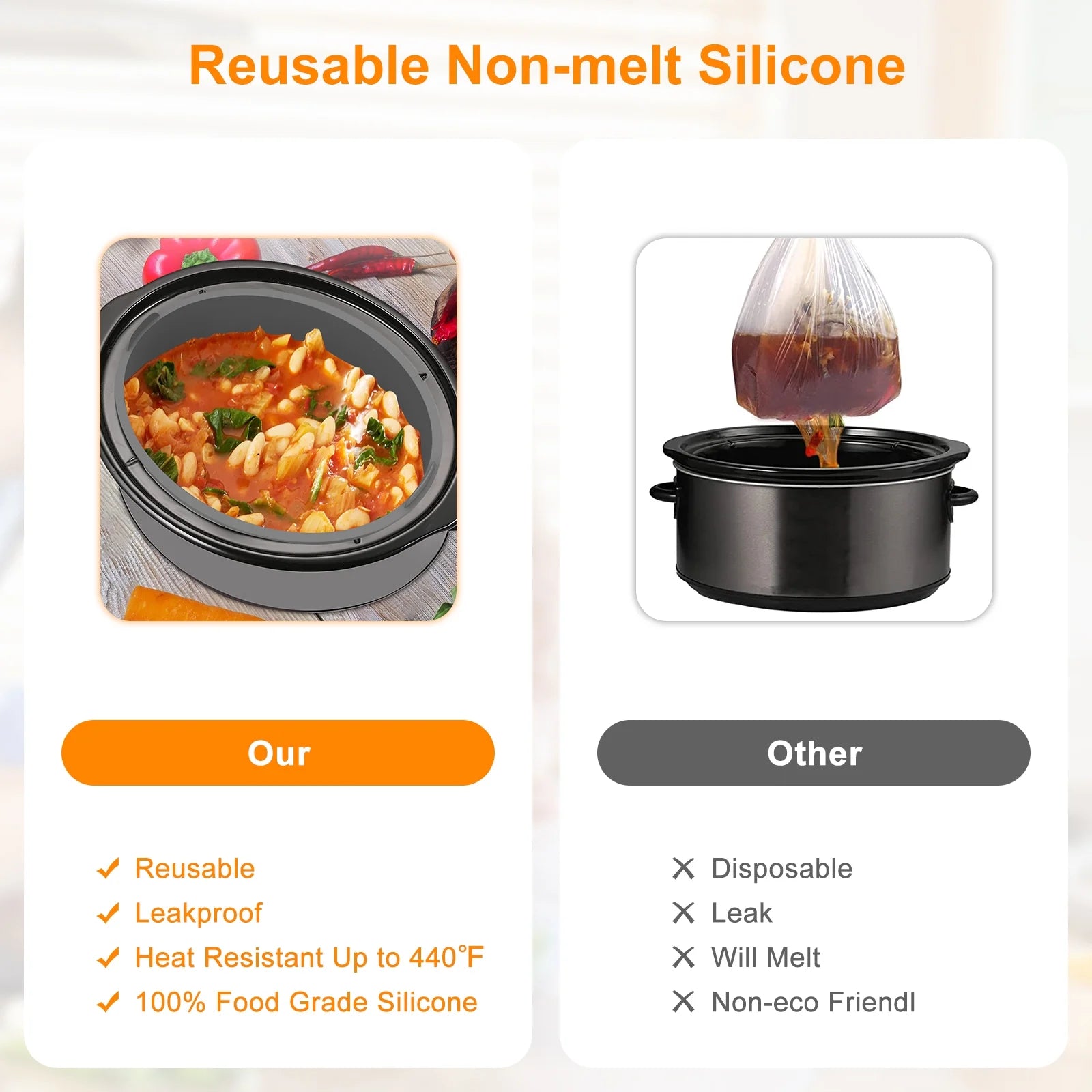 Silicone Slow Cooker Liner for 7-8QT Pot Slow Cooker Silicone Insert Leakproof Heat Resistant Dishwasher Safe Silicone Cooking Liner