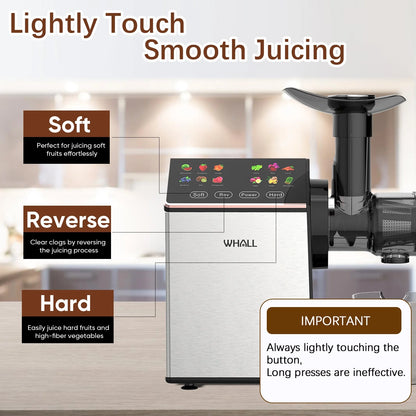 Masticating Slow Juicer Machine - Touchscreen Cold Press Juicer Machines with Quiet Motor & Reverse Function