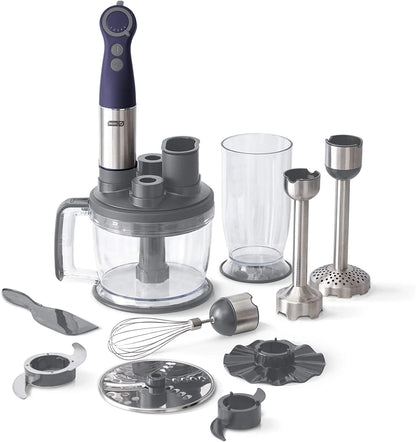 Chef Series Deluxe Immersion Hand Blender, 5 Speed Stick Blender, Stainless Steel Blades, Dough Hooks, Food Processor, Grate, Mash, Slice, Whisk Attachments – Midnight - New