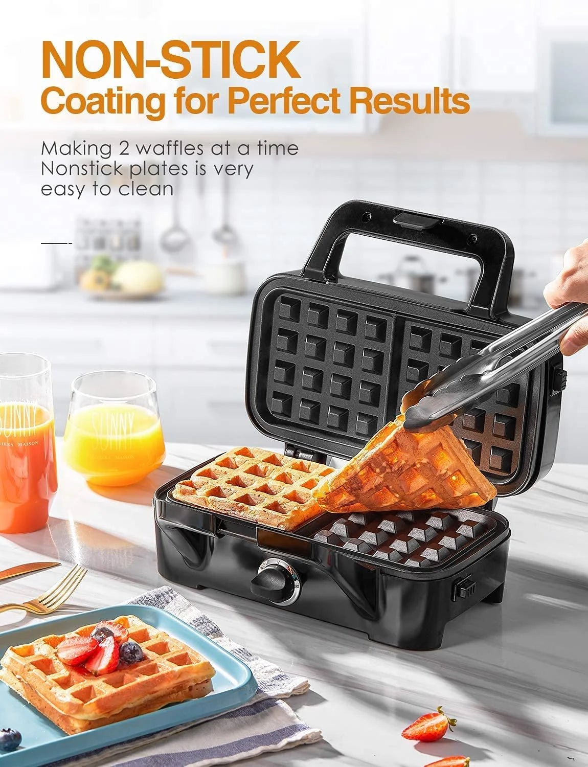 3-In-1 Sandwich Maker with Removable Plates,  Waffle Maker and Panini Press Grill, 1200W, Black