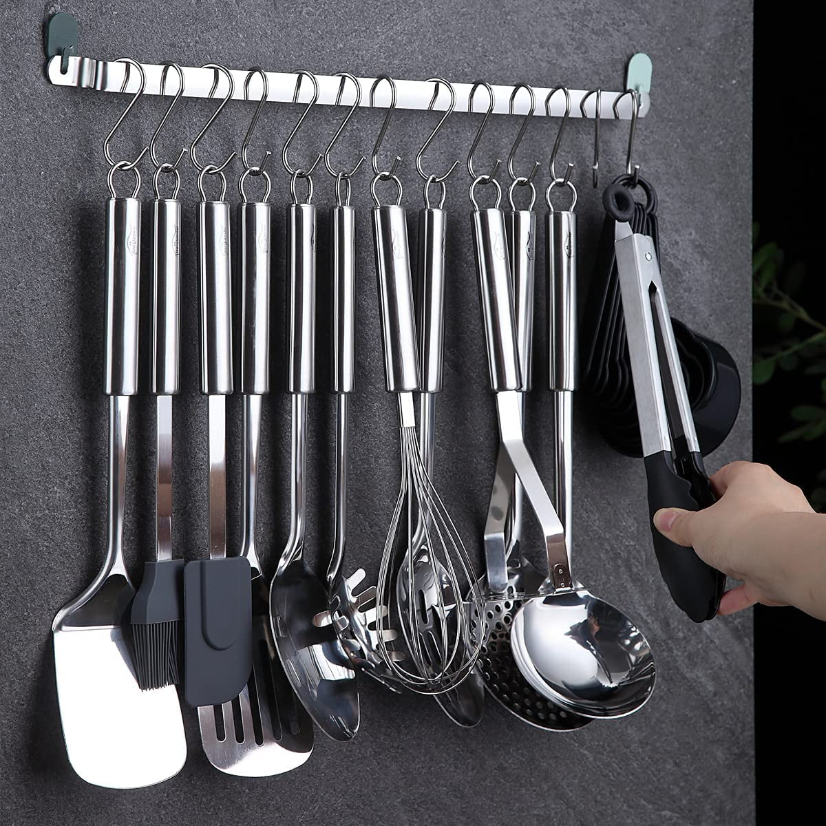 Kitchen Utensils Set 37 Pieces, Stainless Steel Cooking Utensils Set, Kitchen Gadgets Cookwarewith Hooks for Hanging Kitchen Tool Set