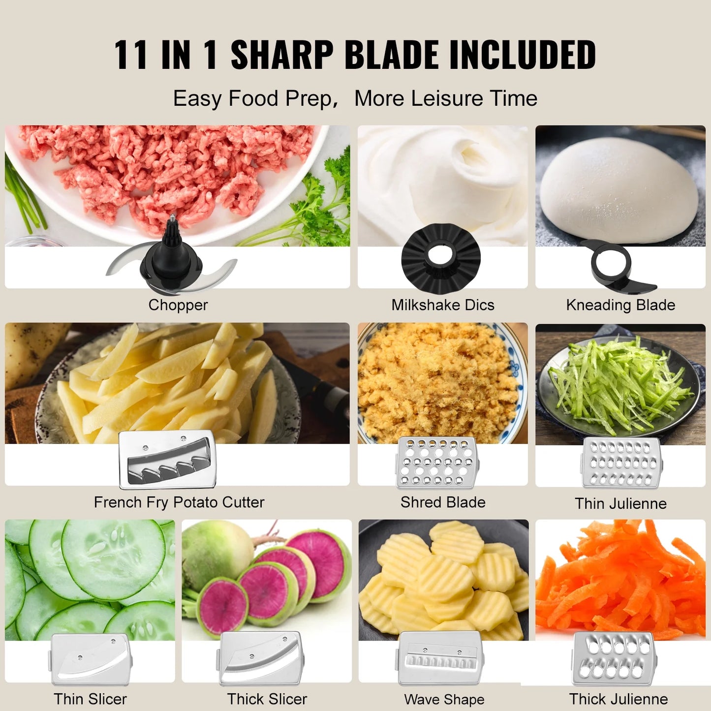 BENTISM 9-Cup 600W Food Processor Vegetable Chopper for Shredding Slicing Kneading