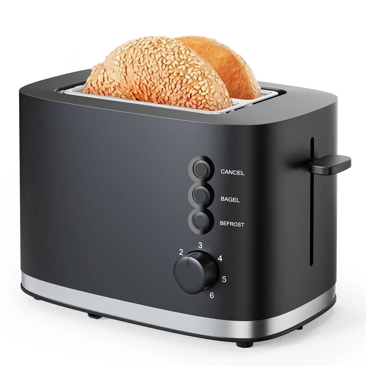 Wide Slot 2 Slice Toaster: Bread Toaster with Removable Crumb Tray, Small Toaster, 6 Bread Shade Settings, Auto-Shutoff, Toast Boost, Cord Storage under Base, Black, 900W