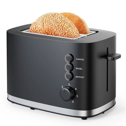Wide Slot 2 Slice Toaster: Bread Toaster with Removable Crumb Tray, Small Toaster, 6 Bread Shade Settings, Auto-Shutoff, Toast Boost, Cord Storage under Base, Black, 900W