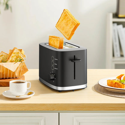 Wide Slot 2 Slice Toaster: Bread Toaster with Removable Crumb Tray, Small Toaster, 6 Bread Shade Settings, Auto-Shutoff, Toast Boost, Cord Storage under Base, Black, 900W