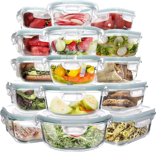 15 Packs Glass Food Storage Container,Square Meal Prep Containers,Round Glass Lunch Box