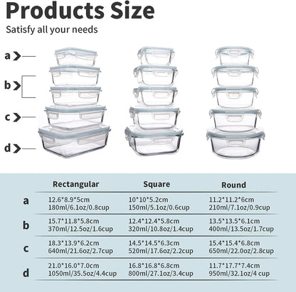 15 Packs Glass Food Storage Container,Square Meal Prep Containers,Round Glass Lunch Box