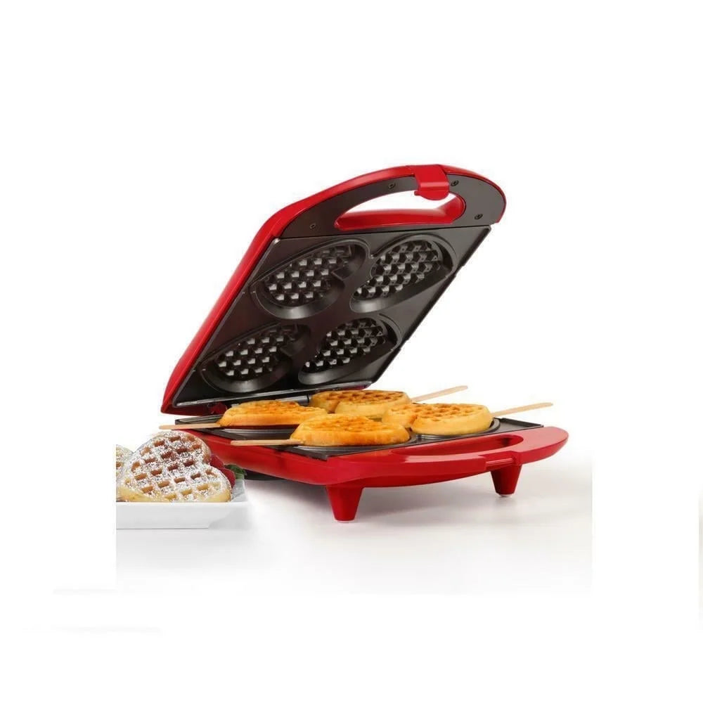 Non-Stick Heart Waffle Maker, Red, 4-Section Heart Shaped Waffle Maker, Red